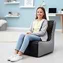Biggie Bean Bag Kids Bean Bag Chair with Beans Filled-Perfect for Living Room,Bedroom,Study-Sale Design(Regular-Black Light-Grey)-Faux Leather