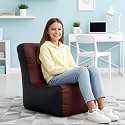 Biggie Bean Bag Kids Bean Bag Chair with Beans Filled-Perfect for Living Room,Bedroom,Study-Sale Design(Regular-Maroon Black)-Faux Leather