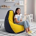Biggie Bean Bag Kids Bean Bag Chair with Beans Filled-Perfect for Living Room,Bedroom,Study-Sale Design(Regular-Dark-Grey Yellow)-Faux Leather
