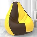 BiggieBean Bag with Beans Filled XL- Official: Lazy Sacks Bean Bags - for Kids - Max User Height : 4 Ft. - Weight : 30 Kgs(Model: Brown Yellow)