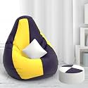 BiggieBean Bag with Beans Filled XXXL Bean Bag with Free Cushion and Footrest - Official : ZenSack(Color : Indigo Yellow)