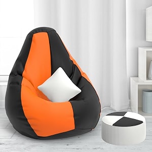biggiebean bag with beans filled xxxxl bean bag with free cushion and footrest - official  zensackcolor  black orange