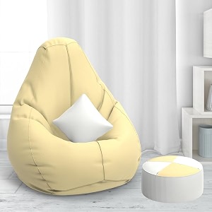 biggiebean bag with beans filled xxxxl bean bag with free cushion and footrest - official  zensackcolor  cream
