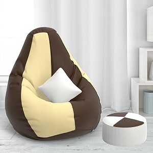 biggiebean bag with beans filled xxxxl bean bag with free cushion and footrest - official  zensackcolor  brown cream