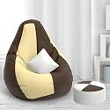 BiggieBean Bag with Beans Filled XXXXL Bean Bag with Free Cushion and Footrest - Official : ZenSack(Color : Brown Cream)