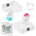 BIGMONAT Wireless RGB Spotlight Battery Operated, Rechargeable LED Accent Light with Remote and Timer, Dimmable Puck Light for Lighting Up Tree Plant Picture Dartboard Artwork Painting, 2 Pack