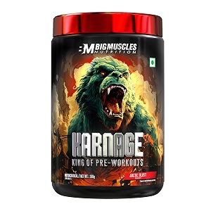 bigmuscles nutrition karnage pre workout 60 servings arctic blast  pre-workout supplement supports to improve focus strength energy and pump banned substance tested dope free 300g