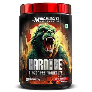 bigmuscles nutrition karnage pre workout 60 servings sex on the beach  pre-workout supplement supports to improve focus strength energy and pump banned substance tested dope free 300g