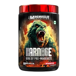 bigmuscles nutrition karnage preworkout 60 servings watermelon lime   pre-workout supplement supports to improve focus strength energy and pump banned substance tested dope free 300g