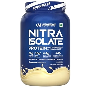 bigmuscles nutrition nitra isolate 1kg malai kulfi  32g protein  10g eaa  whey protein with prohydrolase enzyme tech for faster absorption  improved strength faster recovery amp muscle building