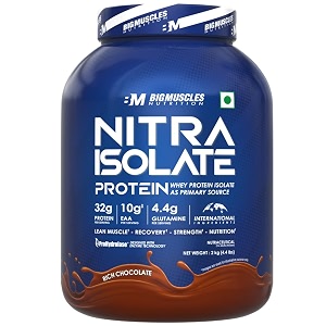bigmuscles nutrition nitra isolate 2kg rich chocolate  32g protein  10g eaa  whey protein with prohydrolase enzyme tech for faster absorption