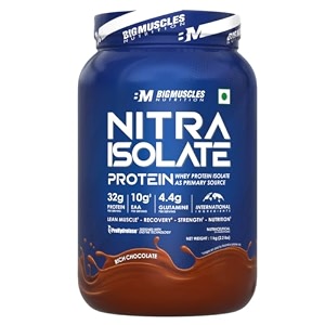bigmuscles nutrition nitra isolate 1kg rich chocolate  32g protein  10g eaa  whey protein with prohydrolase enzyme tech for faster absorption  improved strength faster recovery amp muscle building