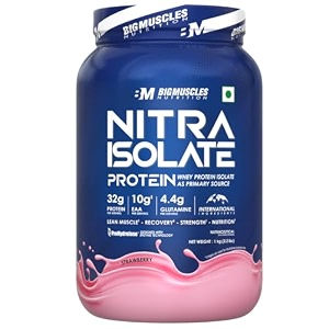 bigmuscles nutrition nitra isolate 1kg strawberry  32g protein  10g eaa  whey protein with prohydrolase enzyme tech for faster absorption  improved strength faster recovery amp muscle building