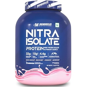 bigmuscles nutrition nitra isolate 2kg strawberry  32g protein  10g eaa  whey protein with prohydrolase enzyme tech for faster absorption  improved strength faster recovery amp muscle building