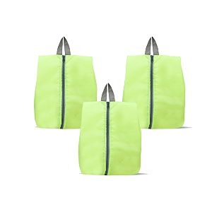 bigplayer shoe storage organizer bags set water-resistant nylon fabric with sturdy zipper for traveling 3 pack florescent green- 3piece