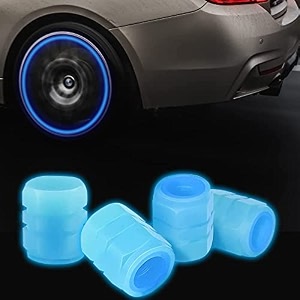bigxen carbike wheel tire rim air valve cap radium tyre air caps cover glow radium light resistant tire pressure caps universal for car truck suv motorcycles bikeblue