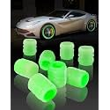 BIGXEN Car/Bike Wheel Tire Rim Air Valve Cap Radium Tyre Air Caps Cover Glow Radium Light Resistant Tire Pressure Caps, Universal for Car, Truck, SUV, Motorcycles, Bike (Green)