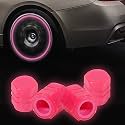 BIGXEN Car/Bike Wheel Tire Rim Air Valve Cap Radium Tyre Air Caps Cover Glow Radium Light Resistant Tire Pressure Caps, Universal for Car, Truck, SUV, Motorcycles, Bike 4pcs(Pink)