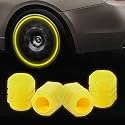 BIGXEN Car/Bike Wheel Tire Rim Air Valve Cap Radium Tyre Air Caps Cover Glow Radium Light Resistant Tire Pressure Caps, Universal for Car, Truck, SUV, Motorcycles, Bike 4pcs (Yellow)
