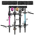 Bike Storage Rack Garage Wall Mount Hanger for 4 Bicycles + 3 Helmets, Heavy Duty Tools Storage Hooks Adjustable Home Space Saving, Holds Up to 400lbs