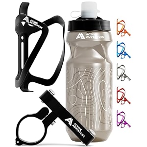 bike water bottle holder combo - 20 oz squeeze bottle amp bicycle mount cage rack no screws needed durable alloy - fits all handlebar bikes amp mtb mountain road - for adults kids black