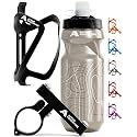 Bike Water Bottle Holder Combo - 20 Oz Squeeze Bottle & Bicycle Mount Cage Rack, No Screws Needed, Durable Alloy - Fits All Handlebar Bikes & MTB Mountain Road - for Adults, Kids (Black)