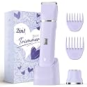 Bikini Trimmer for Women, Electric Razor for Women, 2-in-1 Wet/Dry Dual Head Shaver, IPX7 Waterproof, Cordless Rechargeable, for Bikini Line, Legs and Underarms, Gift for Women, Teen Girl Gift