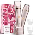 Bikini Trimmer for Women 2 in 1 Electric Razors Shaver Facial Hair Removal for Women Pubic, Armpit, Face &amp;Precision Areas, IPX7 Waterproof,Rechargeable Dock, Rose Golden