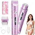 Bikini Trimmer for Women, Rechargeable 2-in-1 Electric Razor for Shower&amp; Travel, IPX7 Waterproof Painless Hair Removal for Bikini Line, Legs, Underarms, Wet &amp; Dry Cordless Ceramic Blade, Purple