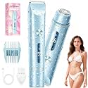 Bikini Trimmer for Women, Rechargeable 2-in-1 Electric Razor for Shower& Travel, IPX7 Waterproof Painless Hair Removal for Bikini Line, Legs, Underarms, Wet & Dry Hypoallergenic Ceramic Blade, Blue
