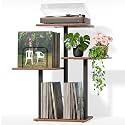 Bikoney Botanical Record Player Stand,Vinyl Record Storage Holder with Plant Stand, Vintage Turntable Stand Table with Record Album Display Shelf,Unique Record Console Cabinet,Mid Century Modern Wood