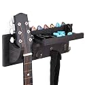 Bikoney Guitar Wall Mount Hanger with Shelf, Guitar Holder Wall with Pick Holder and 3 Hooks, Wood Guitar Stand Wall for Acoustic, Electric, Bass, Ukulele, Black [U.S. Patent]