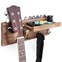 Bikoney Guitar Wall Mount Hanger with Shelf, Guitar Holder Wall with Pick Holder and 3 Hooks, Guitar Stand Wall for Acoustic, Electric, Bass, Ukulele, Carbonized Black [U.S. Patent]