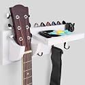 Bikoney Guitar Wall Mount Hanger with Shelf, Guitar Holder Wall with Pick Holder and 3 Hooks, Guitar Stand Wall for Acoustic, Electric, Bass, Ukulele, Vintagte White [U.S. Patent]