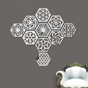bikri kendra - 10 silver mandala hexagon mirror wall stickers mandala acrylic wall decor tiles honeycomb acrylic mirror panels for living room amp bedroom luxury home styling mandala_hexagold