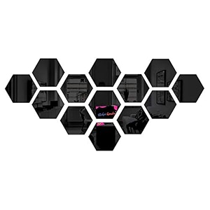 bikri kendra - hexagon 13 black decorative mirror stickers for wall 3d acrylic stickers wall stickers for hall room bedroom kitchen living room