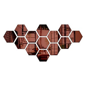bikri kendra art bk48 acrylic 3d hexagon mirror wall stickers brown - pack of 13-self-adhesive
