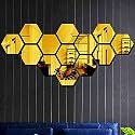 Bikri Kendra - Hexagon 13 Golden Mirror Stickers for Wall, Acrylic Mirror, Wall Decor Sticker, Acrylic Stickers, Wall Stickers for Hall Room, Bedroom, Kitchen-Self-Adhesive