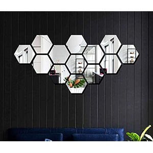 bikri kendra - hexagon 13 silver mirror stickers for wall acrylic mirror wall decor sticker acrylic stickers wall stickers for hall room bedroom kitchen
