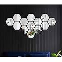 Bikri Kendra - Hexagon 13 Silver Mirror Stickers for Wall, Acrylic Mirror, Wall Decor Sticker, Acrylic Stickers, Wall Stickers for Hall Room, Bedroom, Kitchen.