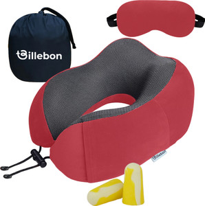 billebon premium memory foam travel neck pillow combo with carry bag ear plugs neck pillow  eye shade
