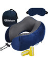 Billebon Premium Memory Foam Travel Neck Pillow Combo with Carry Bag, Ear Plugs, Neck Pillow & Eye Shade