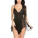 Billebon Women's Lace Solid Mini Babydoll (B_L21_Black XXL_Black_2XL)