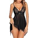 Billebon Silk Women's Babydoll Night Dress - Above The Knee - Honeymoon - Black (Small)