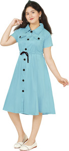 billion girls below knee casual dress light blue short sleeve