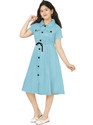 Billion Girls Below Knee Casual Dress (Light Blue, Short Sleeve)