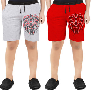 billion short for boys casual printed cotton blend grey pack of 2