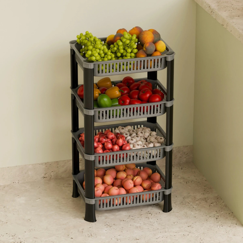 Vegetable Racks For Kitchen Biltoxi Fruits /Vegetables Kitchen Rack Plastic 4 Shelf Multipurpose ...