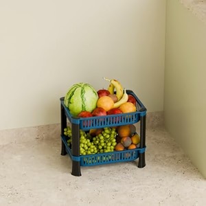 multipurpose plastic storage rack for kitchen onion potato sabji fruit corner storage stand basket folding rack countertop kitchen organizer cart trolley rack 2 layer blue