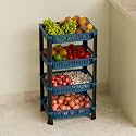 Multipurpose Plastic Storage Rack for Kitchen, Onion Potato Sabji, Fruit Corner Storage Stand Basket, Folding Rack, Countertop Kitchen Organizer Cart, Trolley Rack (4 Layer, Blue)